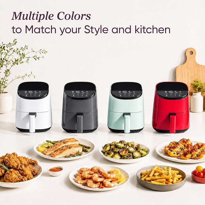 Cosori Lite 2.1 Qt Small Air Fryer, Max 400Β°F, 4-in-1, 97% less oil, Gray | Ideal for dorms, apartment, RVs, Quiet, Touch control, Air Fry, Bake, Roast, Reheat, Nonstick inner, Dishwasher-Safe Basket