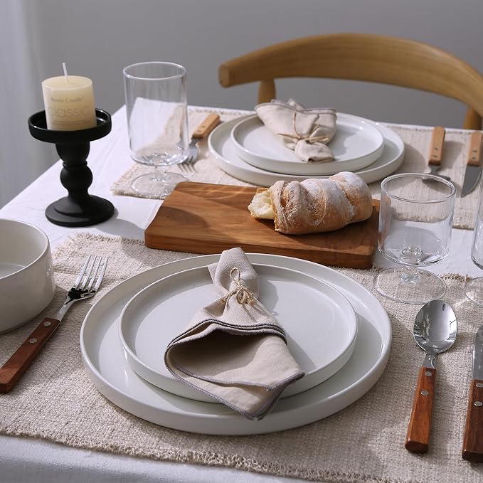 Famiware Nebula Plates and Bowls, 12-Piece Dinnerware Set, White | Stoneware Dish Set for 4, Dishwasher and Microwave Safe, Chip and Scratch Resistant