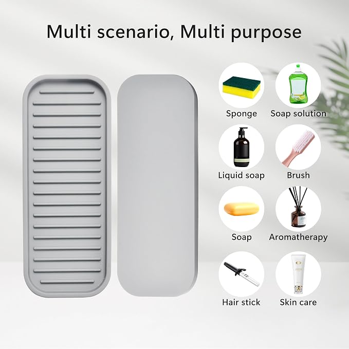 Silicone Sponge Holder for Kitchen Sink - Dish Soap Holder 2Pack Light Grey | Waterproof sponge soap tray, kitchen counter / bathroom sink caddy Organizer; dish sponge holder, soap dispenser, scrubbers