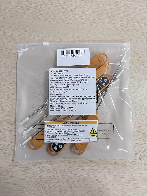 Instant Read Meat Thermometer with Long Probe 9.65 Inch Kitchen Cooking Food Candy Waterproof Digital Thermometer for BBQ Water Milk Yogurt Liquid(Orange,6 Pcs)