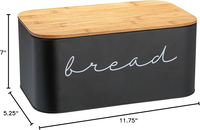 Bloomingville Metal bread Bin with Bamboo Lid, Black (Pack of 3)