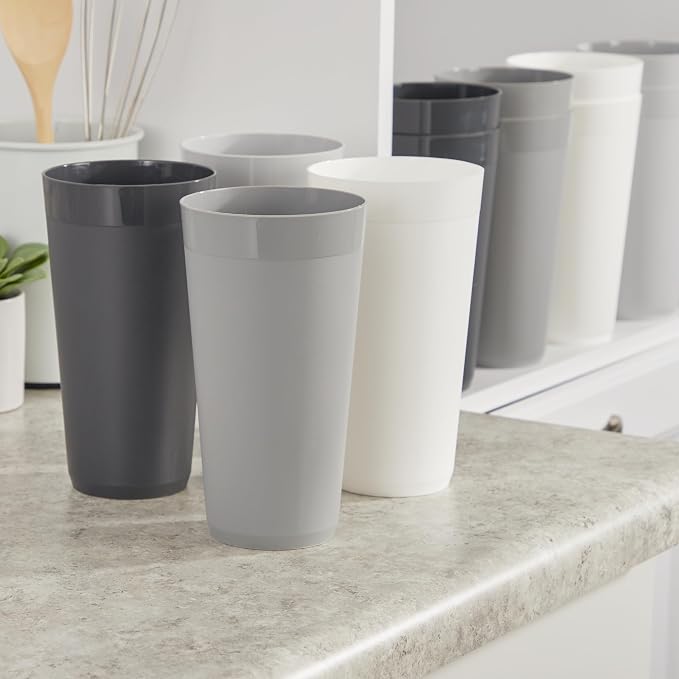 US Acrylic Newport 32 ounce Unbreakable Plastic Stackable Iced-Tea Tumblers in Grey Stone | Set of 12 Drinking Cups | Reusable, BPA-free, Made in the USA, Top-rack Dishwasher and Microwave Safe