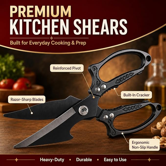 Titanium Kitchen Shears Heavy Duty Stainless Steel Multipurpose Scissors for Chicken, Meat, Poultry & Seafood, Premium Sharp Kitchen Food Scissors