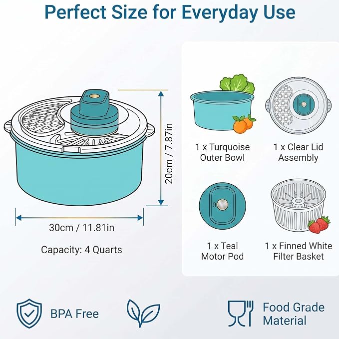 Electric Fruit Washer Vegetable Cleaner Spinner Bowl Lettuce Dryer,Salad Spinner and Produce Washer, Multifunctional Vegetable Dryer with Non-Slip Base ruit and Veggie Cleaner for Kitchen (Yellow)