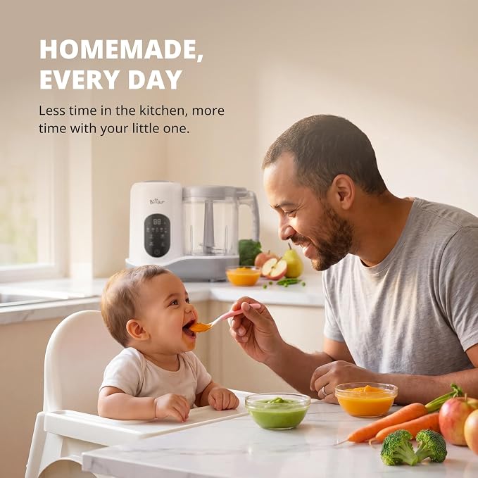 BEAR 2024 Baby Food Maker, One-Step & Easy to Use, Smart Touchscreen, White | All-in-One Homemade Baby Food Maker for Healthy Feeding, LED Display Panel, Auto-Cooking and Self-Cleaning Function