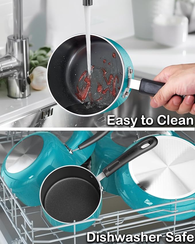 Cook N Home Basic 3 Quart Nonstick Saucepan with Glass Lid, Non Stick Aluminum Sauce Pan, Multi-Purpose Milk Chocolate Cooking Pot with Stay-Cool Handle, Turquoise | Nonstick Aluminum Sauce Pan, Multi-Purpose Milk Chocolate Cooking Pot with Stay-Cool H...