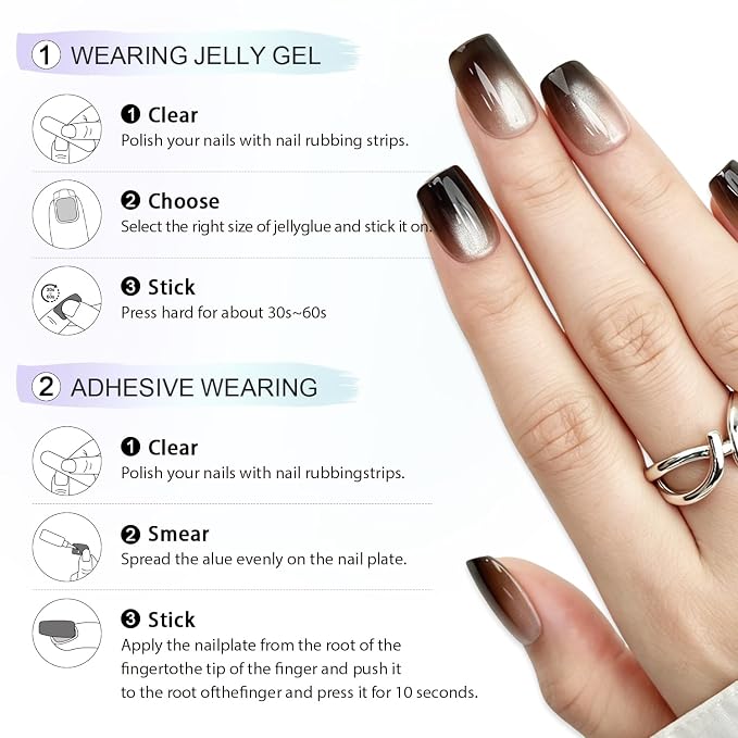 6 Packs (144 Pcs) | Reusable Press on Nails | cute nails | 6-Style Bundle | 12 Sizes | Each Style 24 Pcs | 3D Silver Butterfly Charms