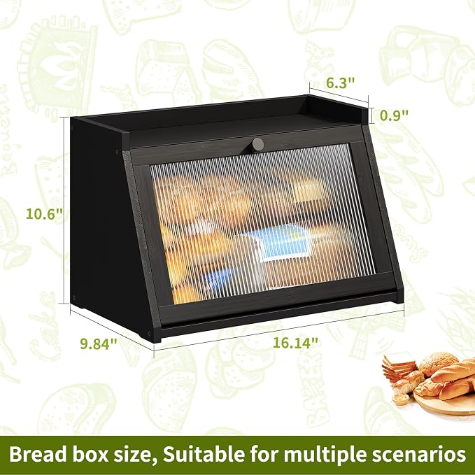 BMOSU Bread Box for Kitchen Countertop Large Capacity Corner Bread Box Farmhouse Bread Container Bread Storage Bread Holder (Black, Large)