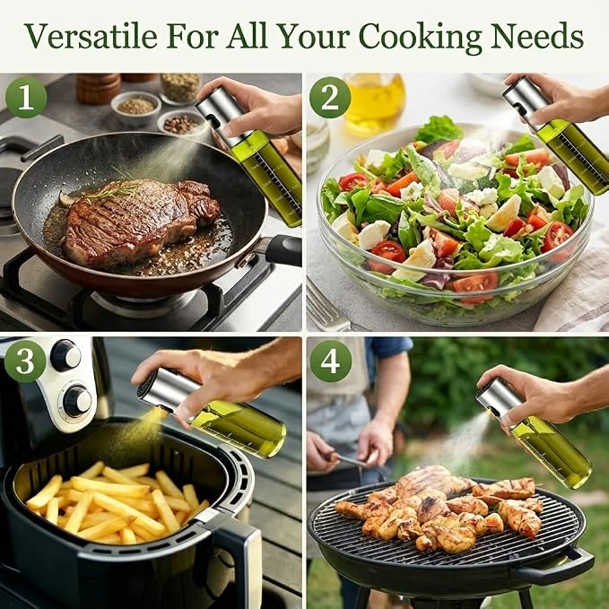 Oil Sprayer for Cooking - Olive & Avocado Oil Spray Bottle | 100ml Food Grade Glass Mister with Adjustable Nozzle for Kitchen Gadgets, Air Fryer, Salad, Frying, BBQ