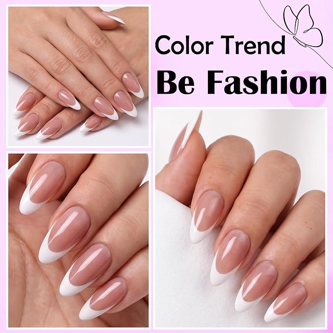 240pc White French Tip Press on Nails Medium Almond Acrylic Nail, Coffee Press ons Fake Nails with Glue & Tabs, 12 Sizes Glue on Nails Medium Press-on Nail Almond Stick on Nail for Women Girls