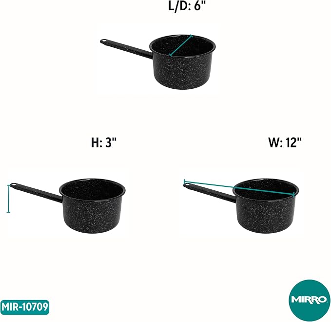 MIRRO 1.25 Qt Enamel Saucepan for Sauces, Black | Compact Size for Efficient Cooking, Smooth Glass Enamel Coating, Comfortable Extended Handle, Versatile for Sauces, Gravies