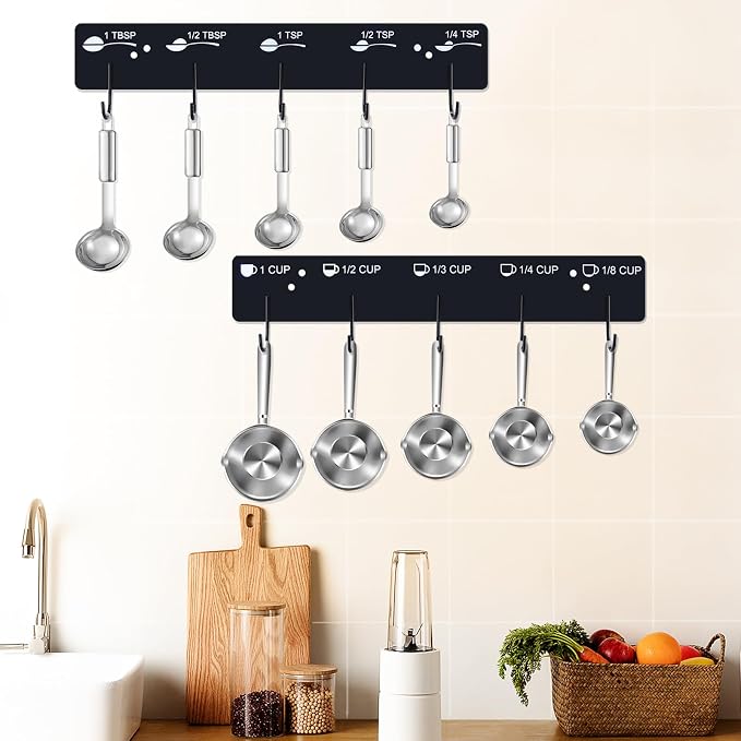 Premium Measuring Cups and Spoons Hanging Rack Screw Adhesive 2pcs | Measuring Cup Organizer Rack Suitable for Kitchen Hanging Cups and Spoons, Not Including Cups and Spoons Two Installation