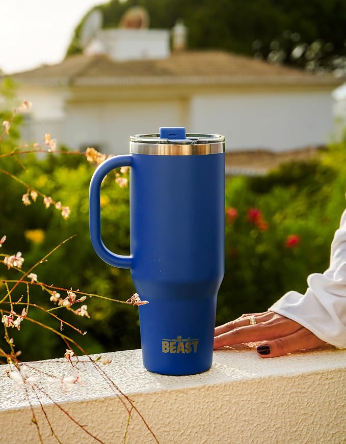 Beast 42 oz Tumbler with Handle Stainless Steel Vacuum Insulated Coffee Ice Cup Double Wall Travel Flask (Royal Blue)
