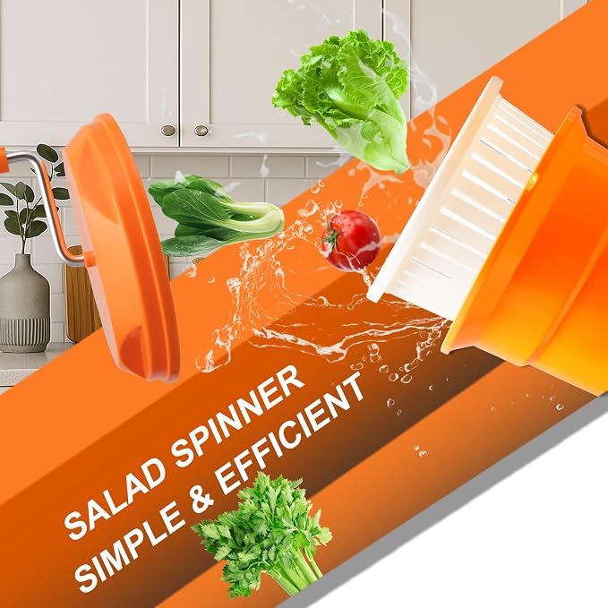 2.5 Gallon Salad Spinner,Large Capacity Vegetable Friuts Salad Dryer,Commercial Manual Salad Mixer for Restaurants Kitchen & Catering,Green & Orange. (Orange, 2.5 Gallon)