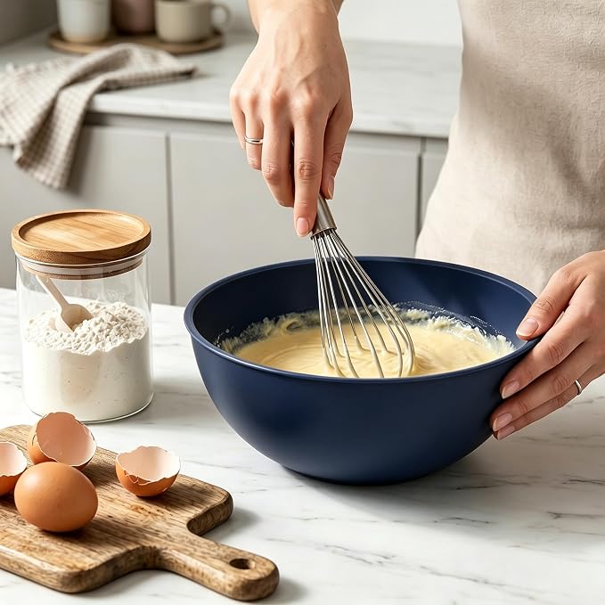 BoxedHome BPA Free Plastic Round Mixing Bowl with Lids, 12 Pack Nesting Bowls with Lids Set, Microwave and Dishwasher Safe Prep & Serving Bowls Great for Mixing, Baking, Serving (Haze Blue, 12pcs)