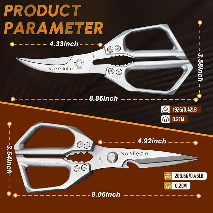 Huusk Kitchen Shears Set Silver - Seafood & Kitchen Scissors Set | Sharp Japanese-Style Cooking Meat Scissors for Crab, Shrimp, Lobster, Herbs and Food Prep, Gifts for Women Men