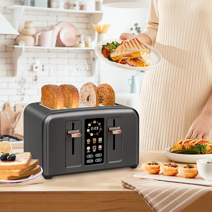 SEEDEEM Touchscreen Toaster 4 Slice, 7 Shade, Stainless, 1800W Dark Metallic