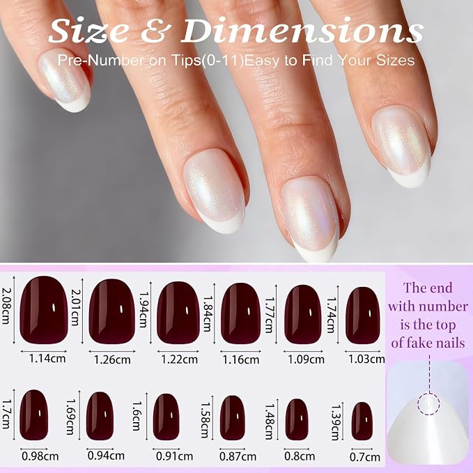 French Press On Nails,Chrome Pearl White Short Reusable Stick On Nails | Apply Protective UV coating, Salon Quality Nails in 12 Sizes - 24 Nail Kit with Glue