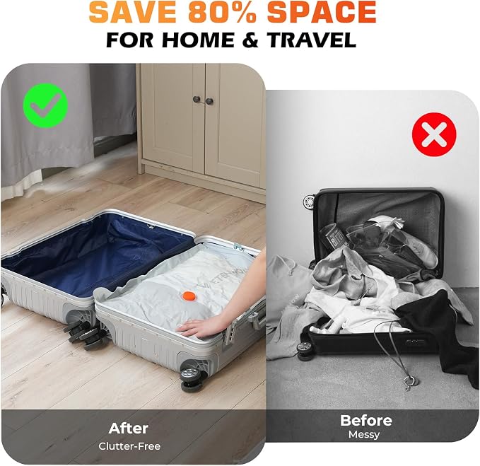 ETENWOLF 15 Combo Vacuum Storage Bags for Travel with Wireless Pump | Vacuum Seal Bags for Clothing Travel, Compression Packing Bags for Clothes and Blankets, Space Saver Bags in Carry-On Sizes