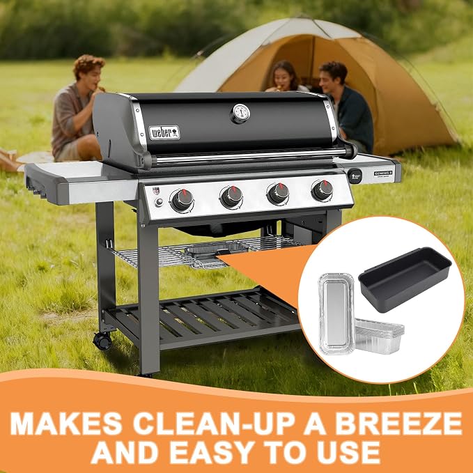 70379 Grease Catch Pan Kit for Weber Drip Pans Weber GS4 Genesis II/II LX 400/600(2016+),Summit 400/600 SER,6498 Genesis 2 Drip Pan & 10PCS 6417 Aluminum Foil Grease Tray Liners for Weber Accessories