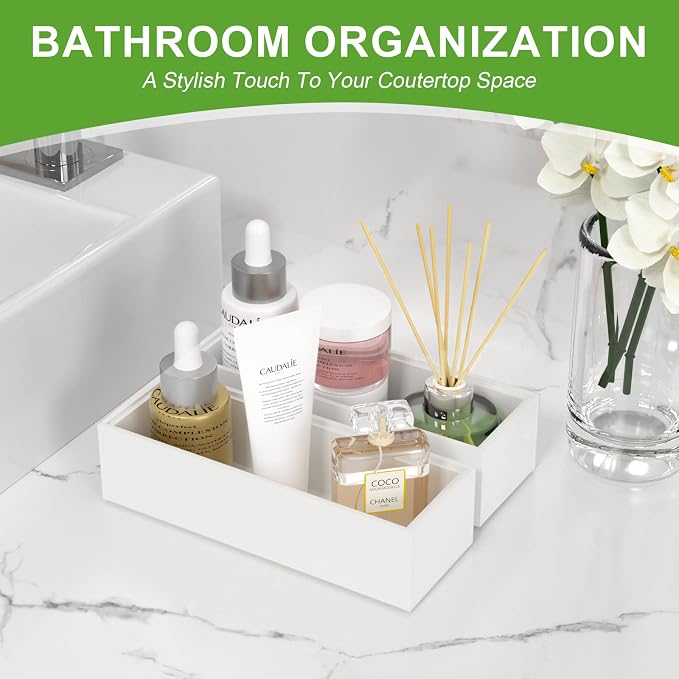 Lixple Bamboo Kitchen Drawer Organizer, 2 Pack, 9" x 3" x 2", White | Fits Steak Knives, Silverware & Utensils, Perfect for Narrow Kitchen Drawers, Inner Size 8.3" × 2.3" × 1.77"