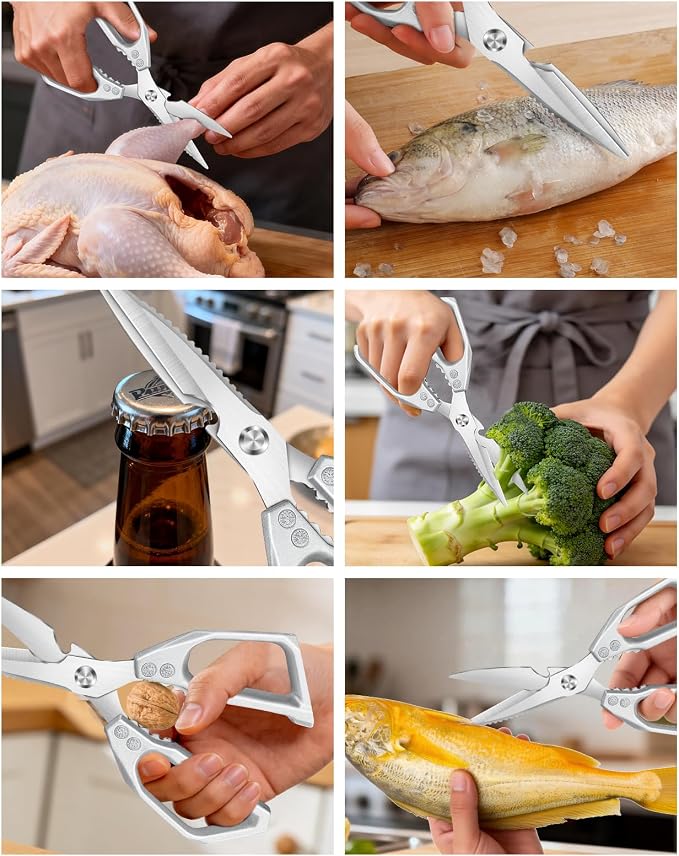 Professional Heavy Duty Kitchen Shears, All-Steel Premium Stainless Steel Poultry Scissors, Multi-Purpose Meat and Bone Cutter for Chicken, Fish and Herbs, Ultra Sharp Cooking Shears