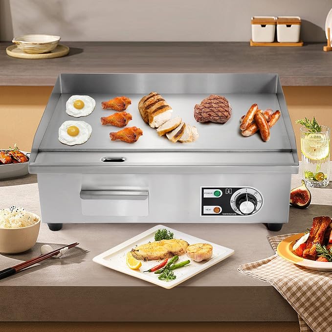 WICHEMI Commercial Electric Griddle Flat Top Grill Stainless 22'' 3000W | Heat Food Evenly, Large Cooking Surface, Cooking Temperature Adjustment, Collect Grease For Cleanup, Non-Stick, Easy to Clean