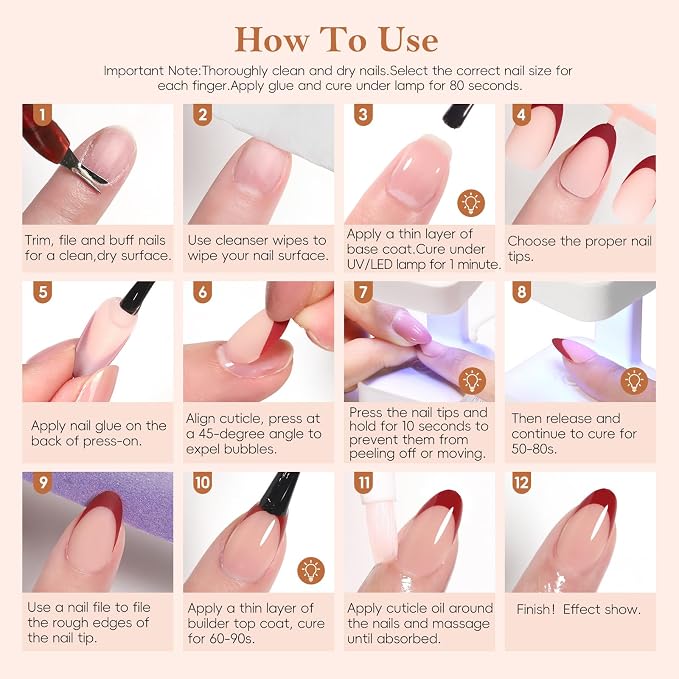 PEACECOLOR French Tip Press On Nails Kit - 150Pcs Long Almond 5 Colors Nail Tips Gel Nail Kit with U V Light Base & Top Coat Starter Kit Nail Glue Full Set Fake Nails DIY Gift for Women Girls Home