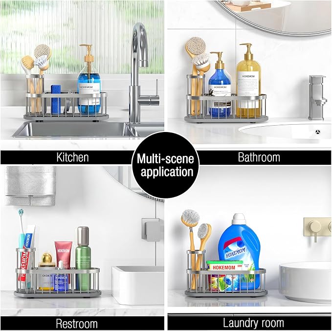 Sink Caddy Kitchen Sink Organizer, Sponge & Brush Holder, Stone Drying Mat | Space-Saving Sink Sponge Holder with Full-Size Tool Storage, Fits Most Sinks, Kitchen Sink Accessory and Countertop Organizer
