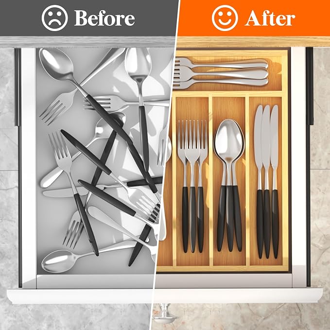 Lifewit Bamboo Silverware Tray for Drawer, 6.7 x 12 | Utensil Organizer for Kitchen, Flatware and Cutlery Holder, Storage for Spoons Forks Knives, Natural