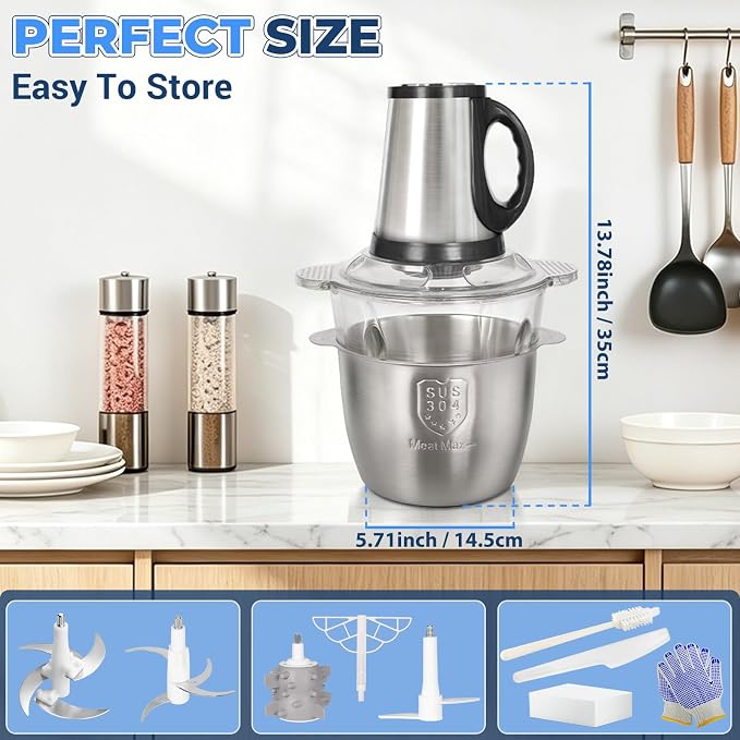 Food Processor-2 Bowls(12Cups+12Cups),Food Chopper for Meat | 【800W Pure Copper Motor】【2 Sets Stainless Steel Blade】Small Food Processor for Meat,Vegetable,Garlic,Onion,Chicken Shredder