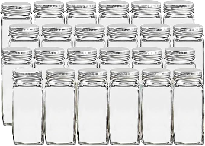 24 Spice Jars With Labels, Seasoning Containers, Includes Funnel, Marker Pen, Brush, Stickers, 4oz Capacity for Spice Rack, Drawer, Cabinet
