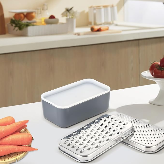 Cheese Grater with Container - Box Grater Cheese Shredder Lemon Zester - Graters for Kitchen Stainless Steel Food Grater