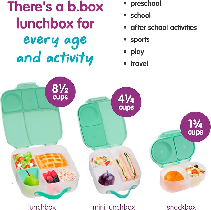 b.box Lunch Box, 8.5 Cup Bento Box for All Ages, Snack Box, Food Containers | Lunch Box Kids + Adults, Lunch Containers, 4 Compartments, Leak Proof, Dishwasher Safe, BPA Free, PFAS Free — Spearmint
