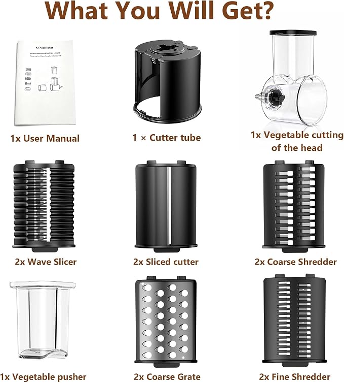 Slicer Shredder Attachment for Kitchenaid Stand Mixer, Salad Maker with Vegetable Slicer, Food Slicers Cheese Grater Grinding Attachments for Kitchenaid Mixer with Detachable 5 Blades