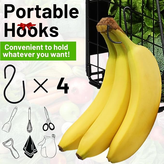 2 Set Magnetic Shelf for Refrigerator with Wood Lid, Fruit Potato & Onion Storage Bins, Pantry Organizers & Storage, Large Container Magnetic Spice Rack for Refrigerator, Kitchen Counter, Cabinet | Strong magnet holds 50lbs, ventilated bin for produce,...