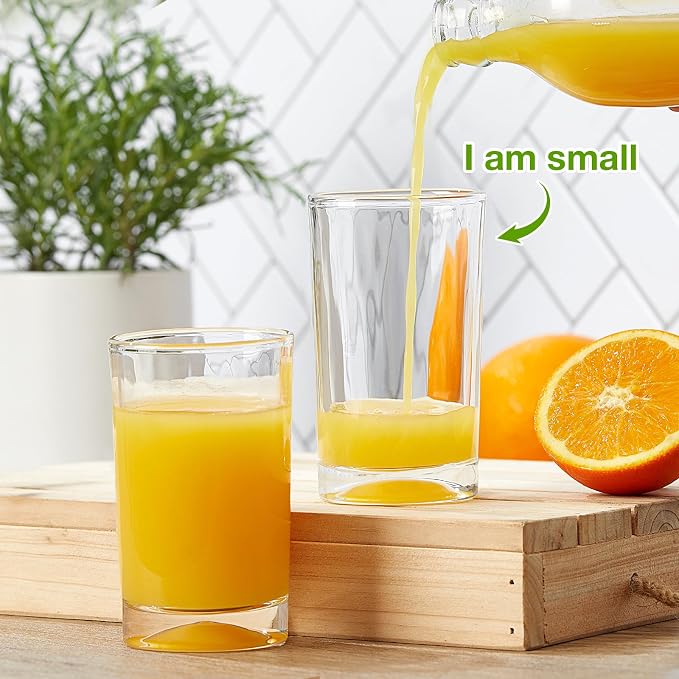 Mfacoy Small Juice Glasses Set of 6, 5.5-ounce Glass Cups, Heavy Base Small Drinking Glass Set, Clear Cups, Thick and Durable Shot Glasses, Drinking Glasses for Juice and Milk (Full Size - 5.5 Ounce)