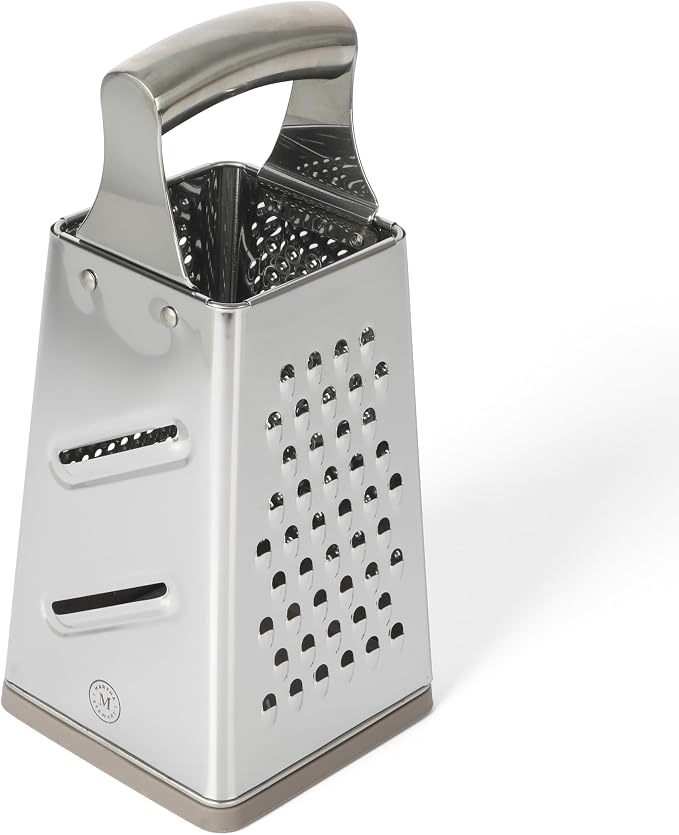 Martha Stewart Sprucedale 9.5-Inch Stainless Steel 4-Sided Box Grater – Durable Kitchen Cheese and Food Grater with Multiple Grating Surfaces