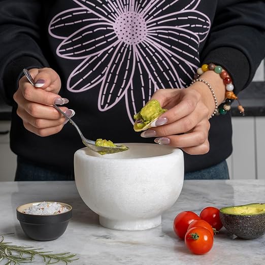 Natural Marble Mortar and Pestle Set, 5" Unpolished Heavy Duty Grinder Bowl for Kitchen, Guacamole, Salsa, Pill Crusher, Spice, Herb, Marble Bowl for Kitchen Counter(Rough Surface Finished)
