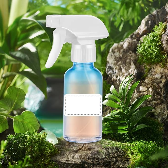 Small Glass Spray Bottle 4 OZ, 2 Pack Empty Blue Glass Spray Bottles | Empty Spray Bottles for cleaning, Plants, Pets, Hair, Durable Spray Nozzle, Fine Mist, Labels, Funnel, Pipettes, Reusable