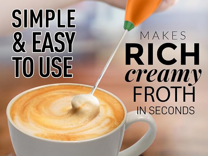 Zulay Powerful Milk Frother for Coffee with Upgraded Titanium Motor - Handheld Electric Whisk, Milk Foamer, Mini Mixer & Coffee Blender for Frappe, Latte, Matcha, No Stand - Jet Orange