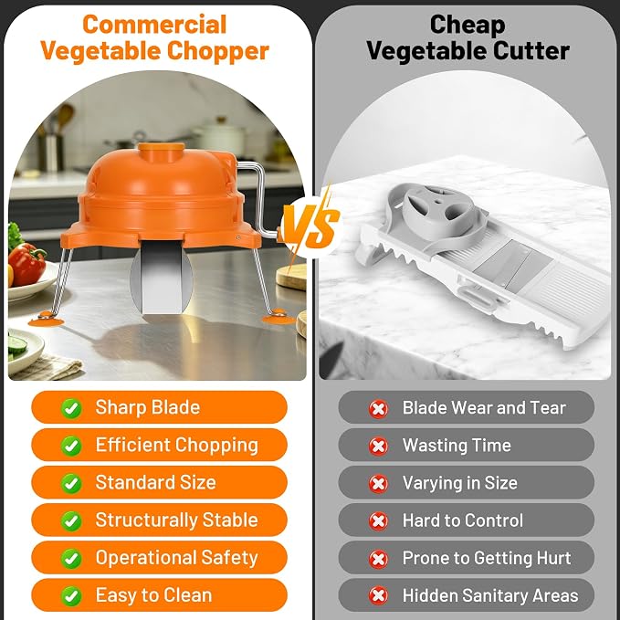 CL003 Commercial Vegetable Dicer with 2 Blades, 1/4"x1/4" Food Prep Cutter | Heavy-Duty Manual Tabletop Cuber for Onion, Tomato & Potato, Orange Chopper for Restaurant, Food Truck & Kitchen