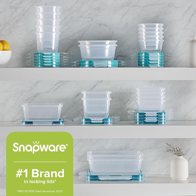 Snapware Plastic Total Solution (21-Pack) Large Food Storage Containers Set | Meal prep containers with plastic BPA-free lids with 4 locking tabs, microwave, dishwasher, & freezer safe