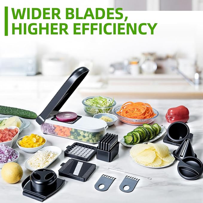 Vegetable Chopper with Container, 12 in 1 Manual Food Chopper Cutter, Black | Multifunctional Sharp Blades Slice, Dice, Shred & Grate for Onions, Salads, Fruit at Home Kitchen for Various Use