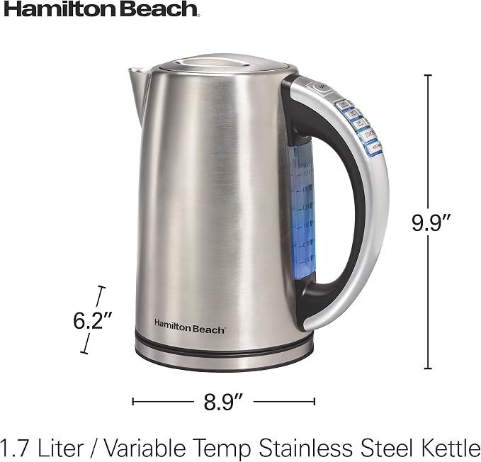 Hamilton Beach 1.7 Liter Electric Tea Kettle, Water Boiler & Heater | Fast Boiling 1500 Watts |Temp Control | Cordless Serving | Auto-Shutoff & Boil-Dry Protection | BPA Free | Stainless Steel