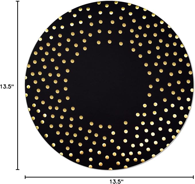 50 Pcs 14 Inch Black and Gold Foil Paper Place Mats Golden Polka Dots Round Placemats Disposable Decorative Table Mats for Wedding Banquet Party Home Dining Table Decor