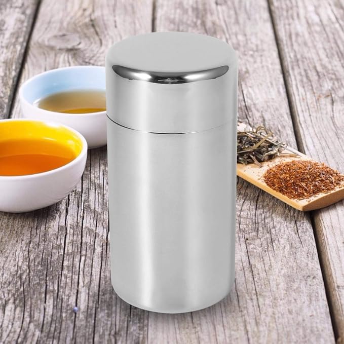 Tyenaza Tea Canister, Double Seal Stainless Steel Tea Tin Canister with Airtight Double Lids for Loose Tea Coffee Candy Herbs and Spices Storage(l)
