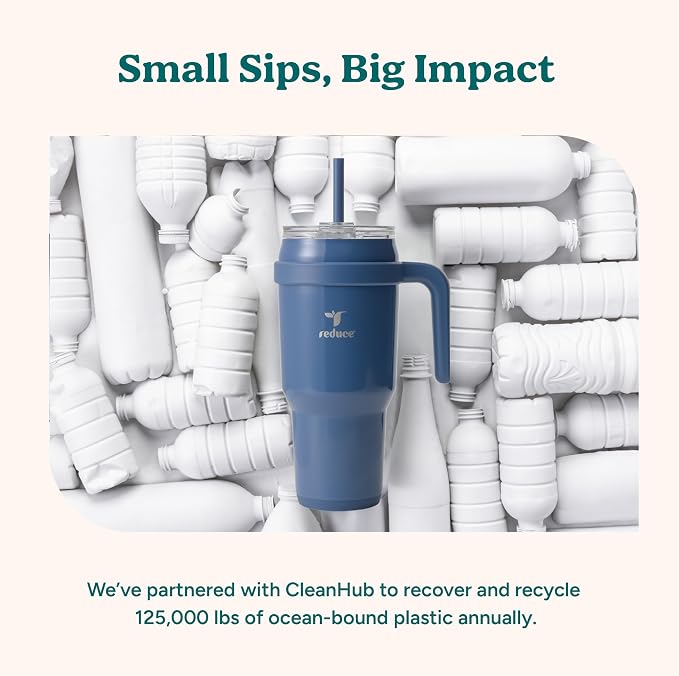 REDUCE 40 oz Stainless Steel Tumbler with Handle - Dual-Wall Vacuum Insulated Travel Mug, Sweat-Proof Lid & Reusable Straw - Keeps Drinks Cold for 24 Hrs, Fits Cupholders, Dishwasher Safe - Sand