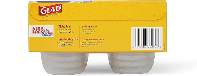 Glad GladWare Mini Round Food Storage Containers, 4 Oz, 8 Count, 12-Pack | BPA-free, lock-tight seal for snacks, portion control, and on-the-go; reusable and stackable