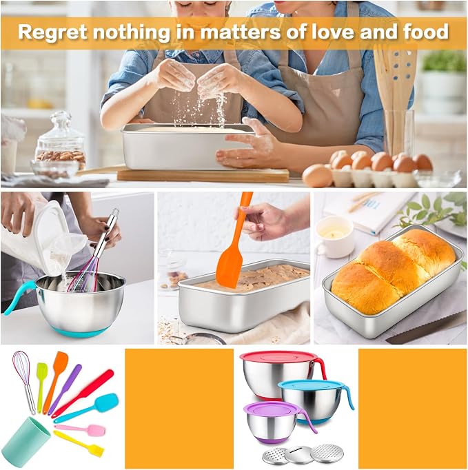 E-far Loaf Pan for Baking Bread, 9 x 5 Inch Stainless Steel Bread Pan, 8PCS | Non-Toxic Bread Tins for Homemade Banana Cake Meatloaf Brownies, Healthy & Easy Release, Dishwasher Safe